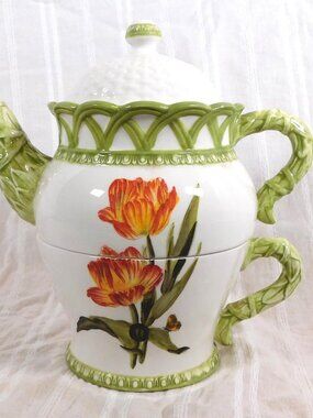 White and Green Tea Set for One # 24511